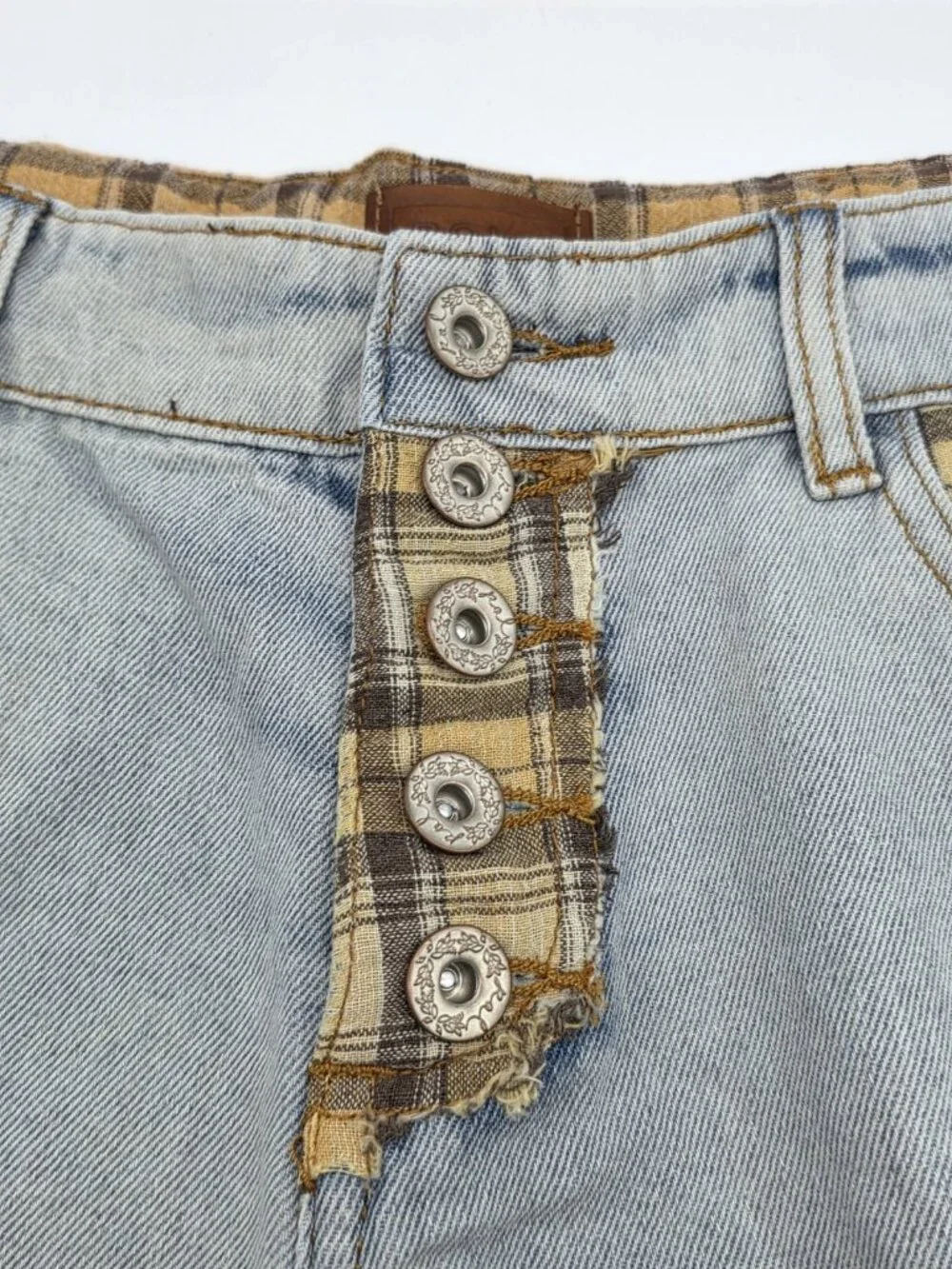 POL Womens Jean Shorts Size Large Patchwork Cut Off Button Fly Distressed Denim